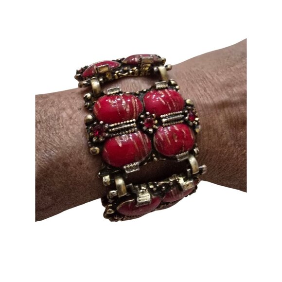 Vintage Heavy Glass Fluss Panel Bracelet (A9481) - Picture 2 of 7